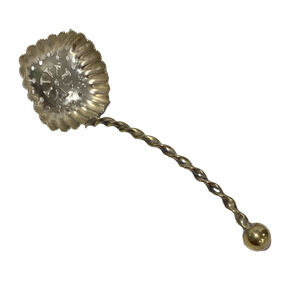 Victorian Style Silver Sugar Sifter Spoon Twisted Shaft Tea Strainer Ruffled